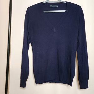 Zara Navy Blue V-neck Viscose Blend